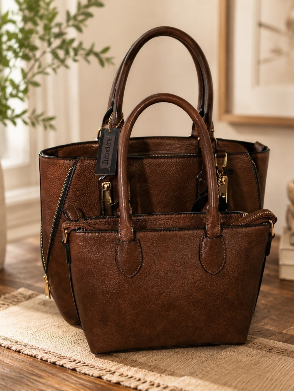 Classic Brown Tote Bag Set - Structured Everyday Totes